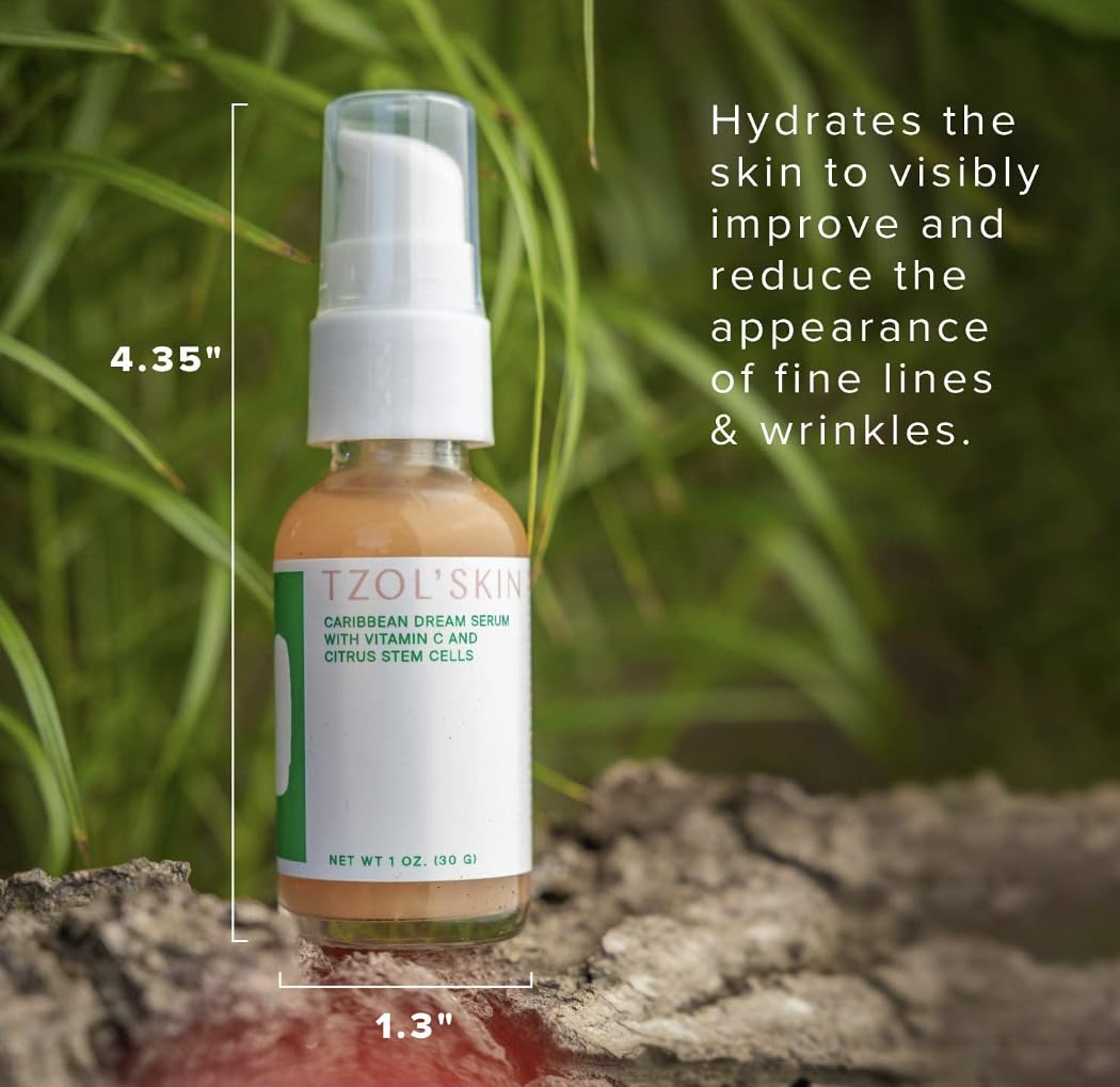 TZOL’SKIN - Caribbean Dream Serum - CC Serum - Vitamin C & Hyaluronic Acid - Citrus Stem Cells - Hydrating - For Dark Spots - Evens Skin Tone - No