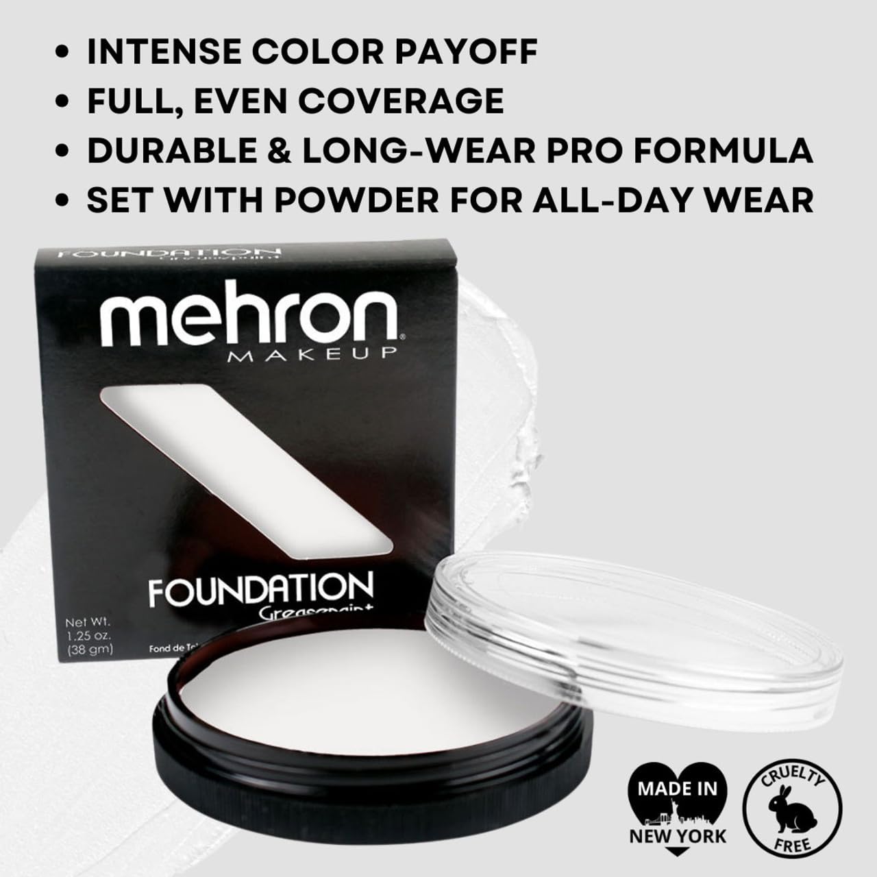 Mehron Makeup Foundation Greasepaint | Stage, Face Paint, Body Paint, Halloween Makeup 1.25 oz (38 g) (WHITE)
