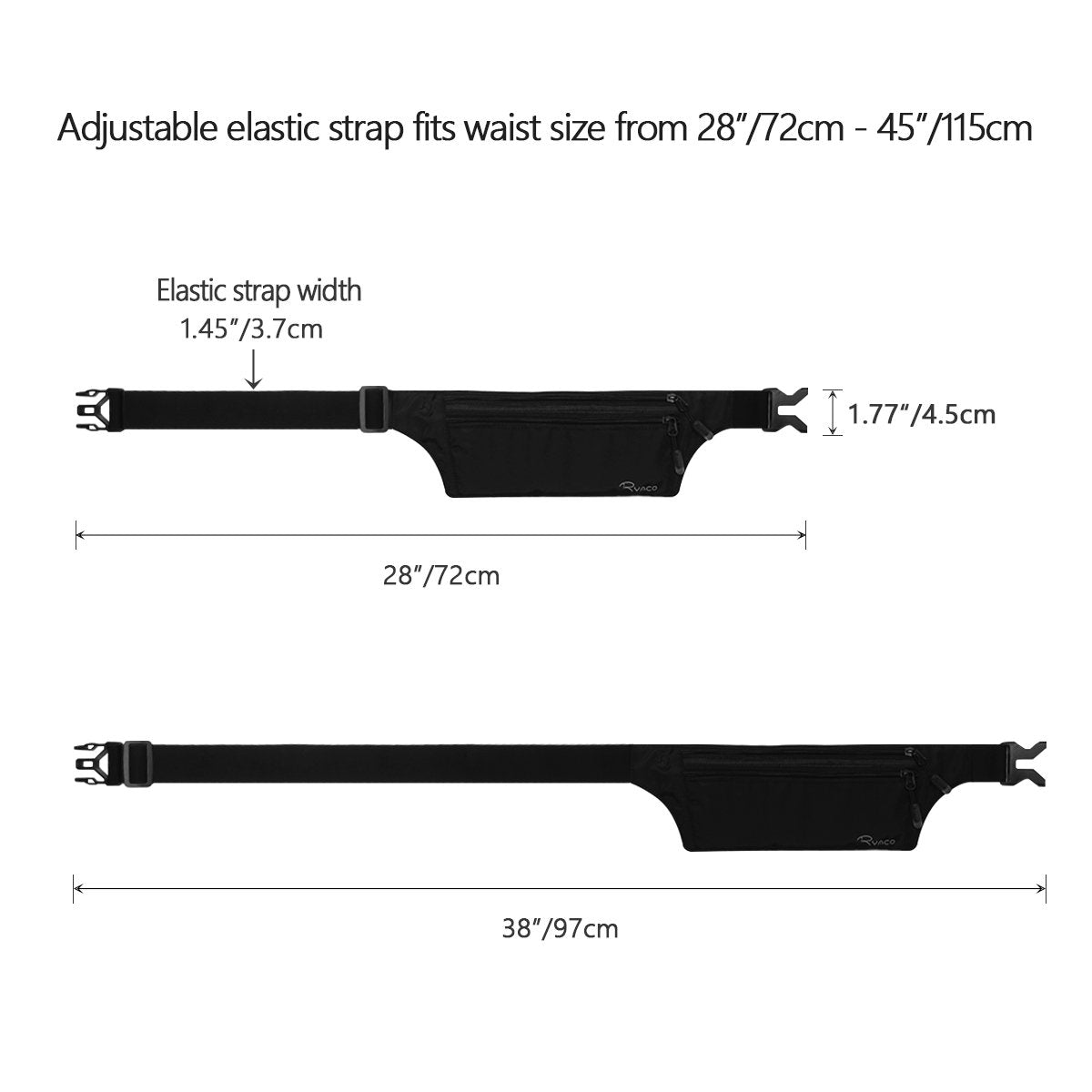 Ryaco RFID Blocking Money Belt – Slim Hidden Travel Wallet & Passport Holder with Adjustable Strap – Black Waist Pouch for Men & Women