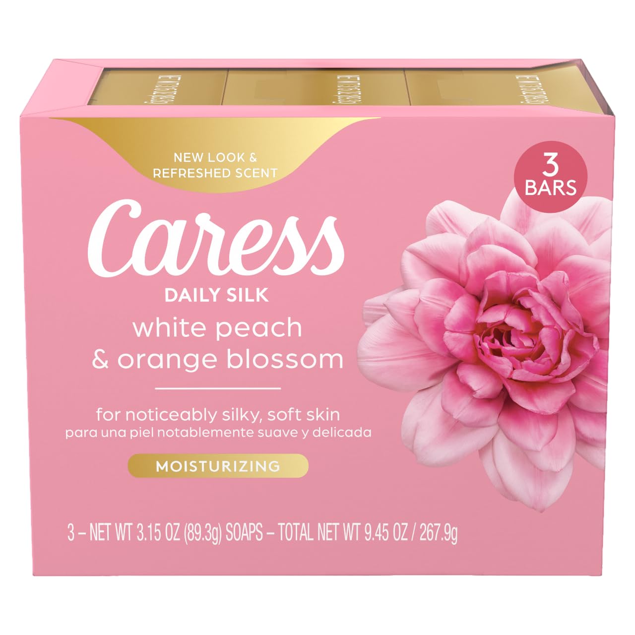 Caress Beauty Bar Soap For Noticeably Silky Soft Skin Daily Silk Extract and Floral Oil Essence 3.15 oz 3 Bars