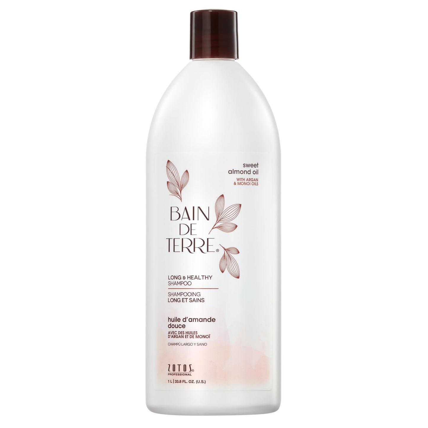 Bain de Terre Sweet Almond Oil Long & Healthy Shampoo, Strength & Protection for Weak, Damaged Hair, with Argan & Monoi Oils, Paraben-Free