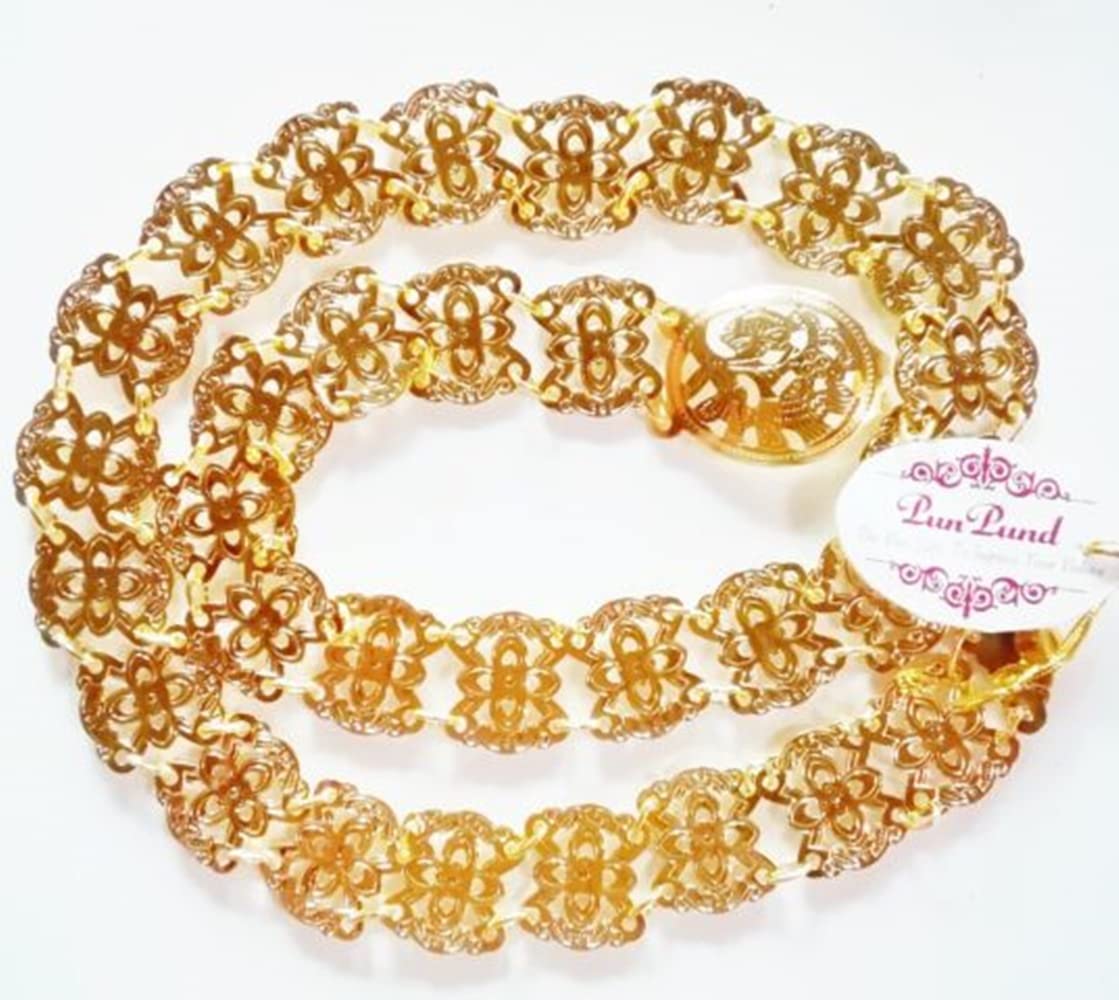 PunPund Belt Thai Gold Plate Vintage Women Thailand Costume Wedding Traditional Chain Fashion Dress Dance Ram Thai Length 40-41 Inches 1 Piece