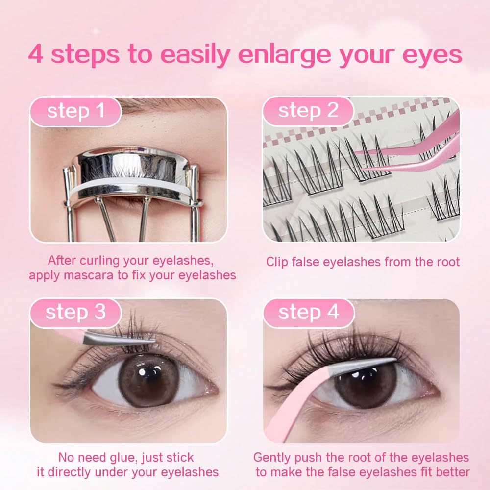 Marsfarmer Thick Fluffy Self Adhesive Eyelashes Clusters Extension, 11-14mm 80pcs Pre-Glue False Eyelashes Clusters Set, Individual Lashes, No Glue…