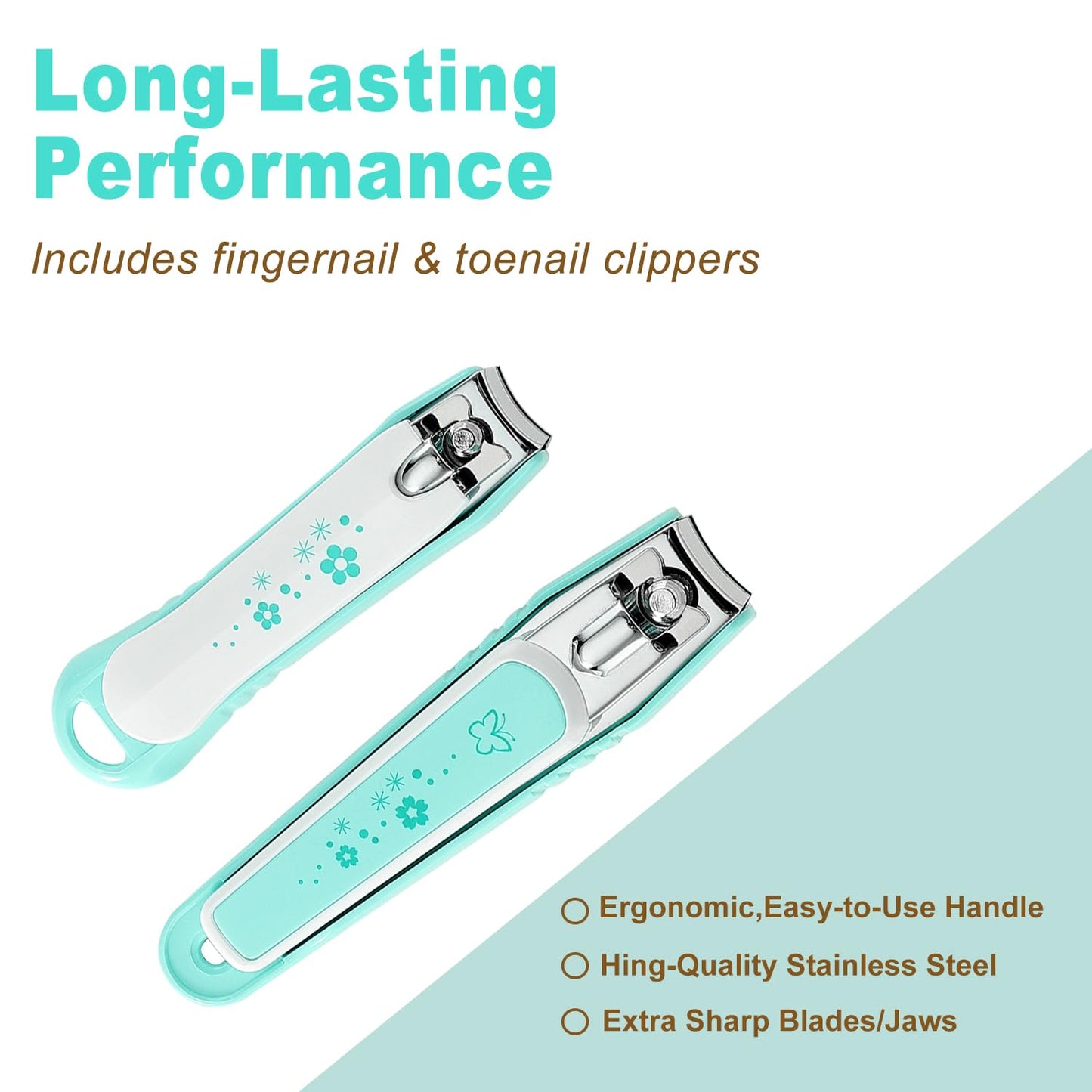 PAFASON Ultra Sharp Nail Clipper Set, 2 Pack Fingernail and Toenail Trimmer Cutter, Stainless Steel, Curved Blade, Sturdy, Nail Catcher, Nail Files