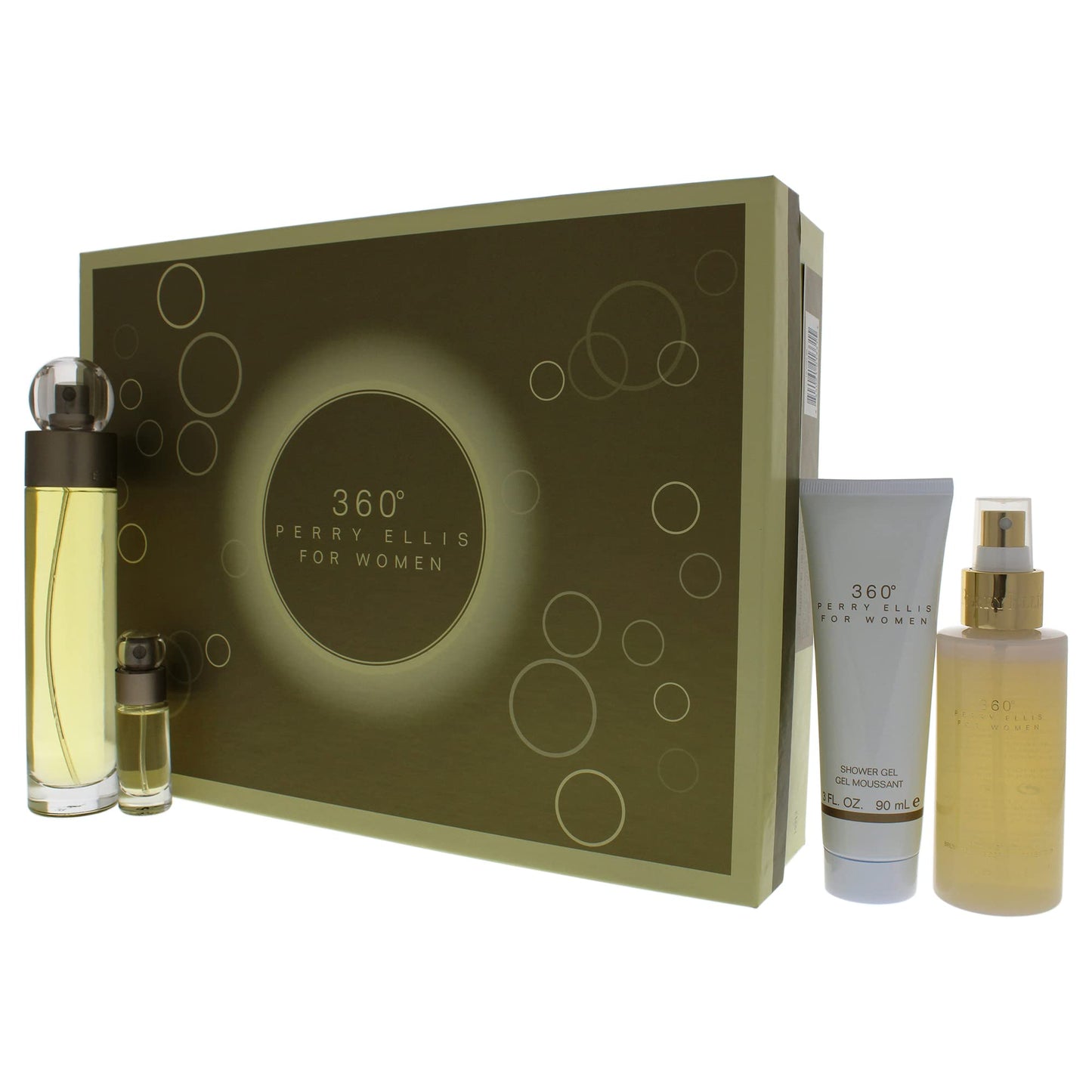 Perry Ellis 360 Women 3.4oz EDT Spray, 4oz Body Mist Spray, 3oz Shower Gel, 0.25oz EDT Spray 4 Pc Gift Set
