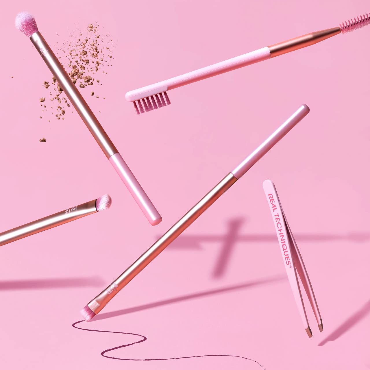 Naturally Beautiful Eye Set by Real Techniques for Women - 5 Pc Tapered Shadow Brush - 355, Brow Highlighter Brush - 354, Flat Liner Brush - 326, Brow