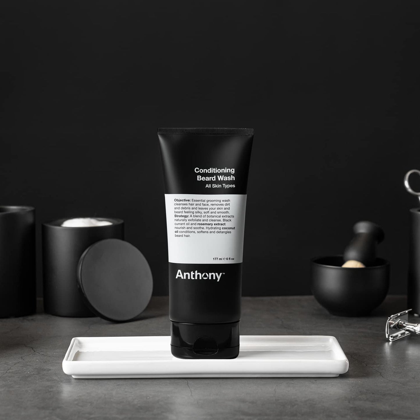 Anthony Conditioning Beard Wash, 6 Fl Oz, Contains Botanical and Rosemary Extracts, Black Currant and Coconut Oils, Cleanses, Hydrates, Softens,