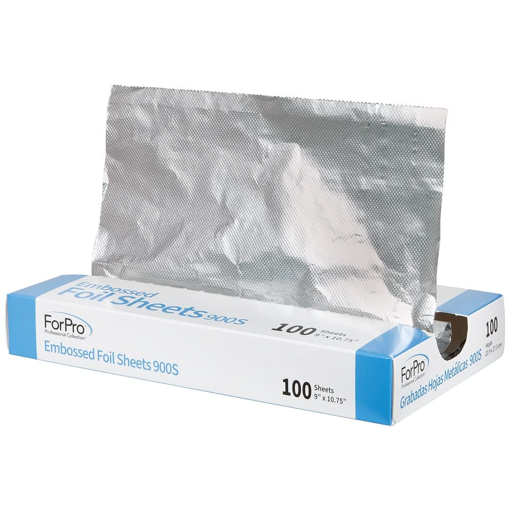 ForPro Professional Collection Embossed Foil Sheets 900S, Aluminum Foil, Pop-Up Dispenser, for Hair Color Application and Highlighting Services, Food