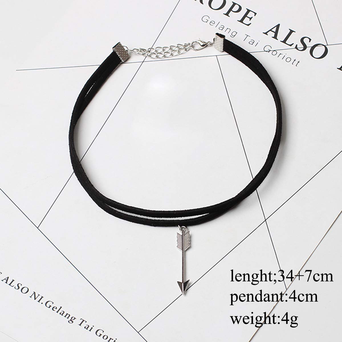 DoubleNine Arrow Pendant Choker Black Gothic Vengan Suede Necklace for Women