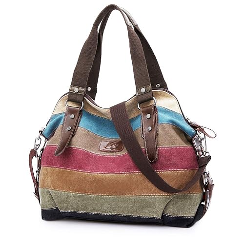 SNUG STAR Canvas Handbag Multi-Color Striped Lattice Cross Body Shoulder Purse Bag Tote-Handbag for Women (Multi Color D)