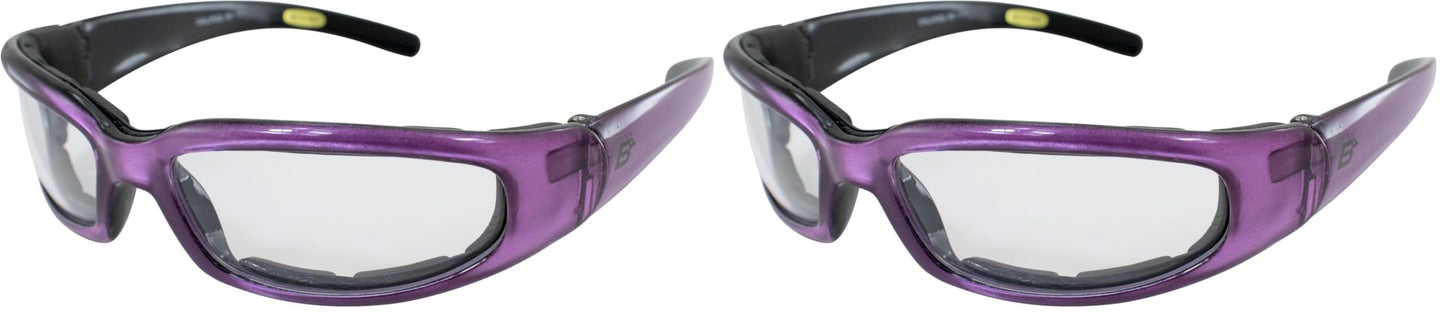 Birdz Eyewear Chill Women's Motorcycle Sunglasses Padded Purple Frame with Clear Lenses