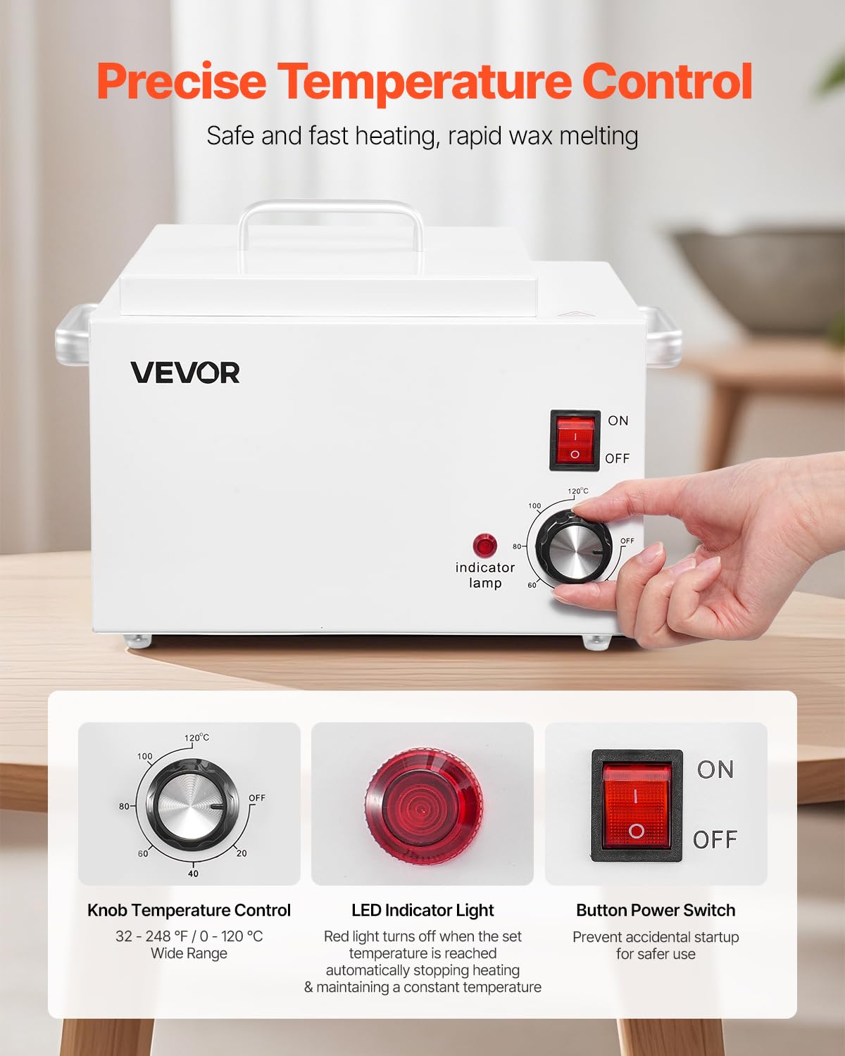 VEVOR Single Wax Warmer, 3000ML 300W Professional Wax Warmer for Hair Removal, 32 ? to 248 ? Adjustable Electric Waxing Heater Pot with 100PCS Sticks Beauty and Personal Care VEVOR