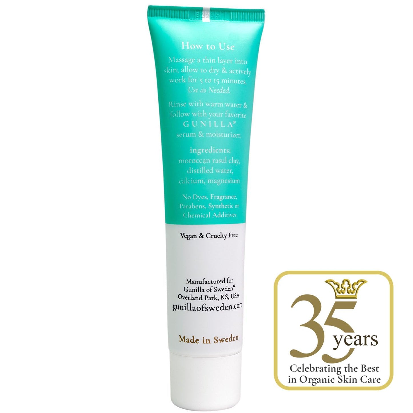 GUNILLA Skin Perfecting Clay Mask, Vegan, No Additives, 3-in-1 Deep Pore Cleansing Facial Mask, Refining, Detox & Spot Treatment, All-Natural