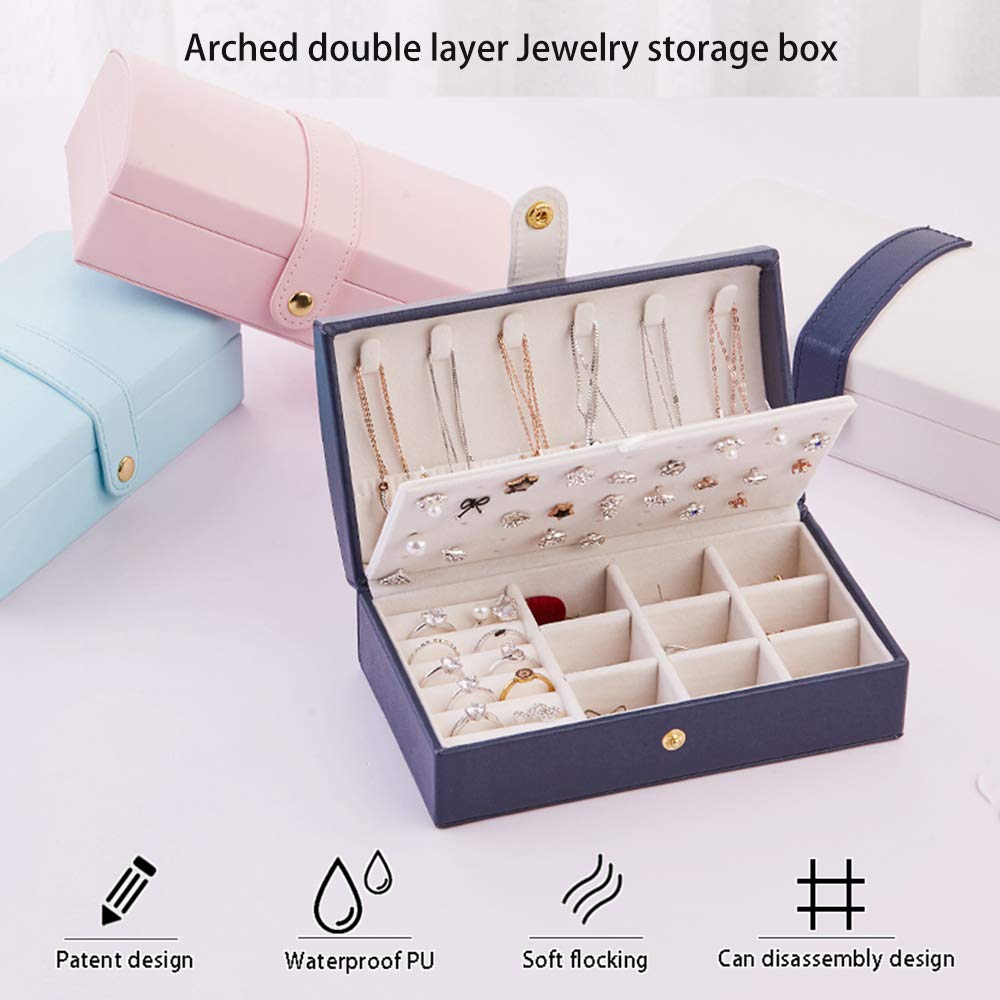 Fullgaden Jewelry Box,Necklace Ring Storage Organizer Double Layer Travel Synthetic Leather Jewel Cabinet Gift Case for Women, White