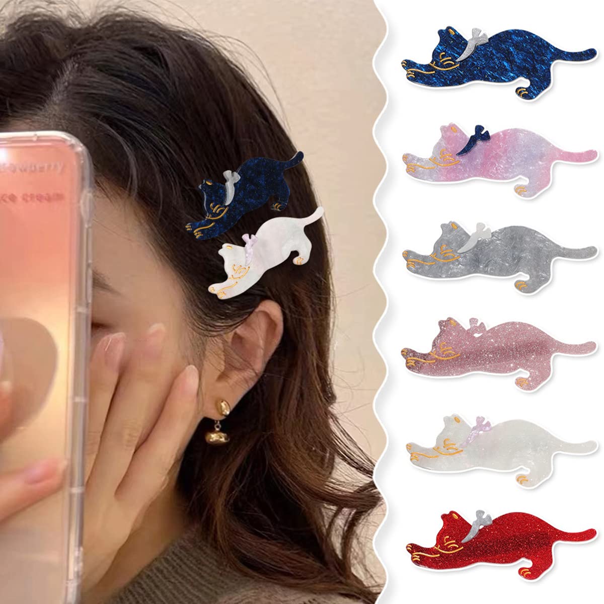 Yusier 4 Pack Acrylic Duckbill Clip Cute Cat Hair Clips for Women and Girls Bangs Clip Shark Clip Starry Sky Pattern Hair Clips Hair Decoration
