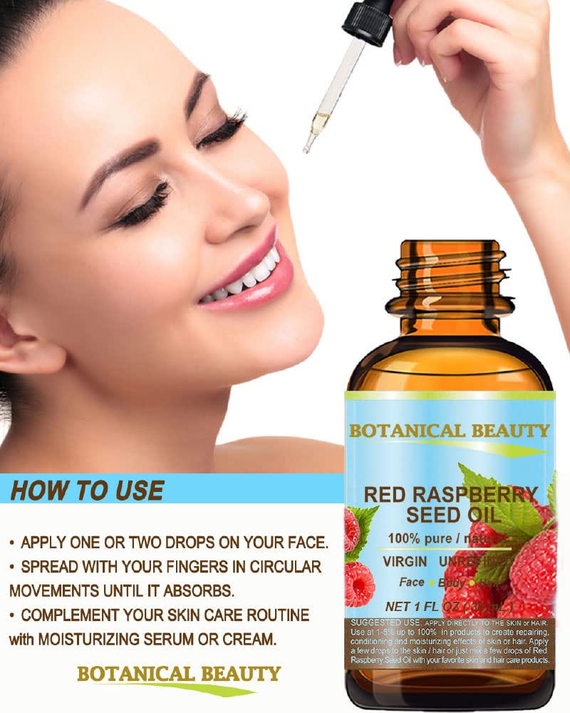 Botanical Beauty RED RASPBERRY SEED OIL 100% Pure Natural Virgin Unrefined Undiluted Cold Pressed Carrier Oil for Face, Skin, Hair, Body, Nails. Rich