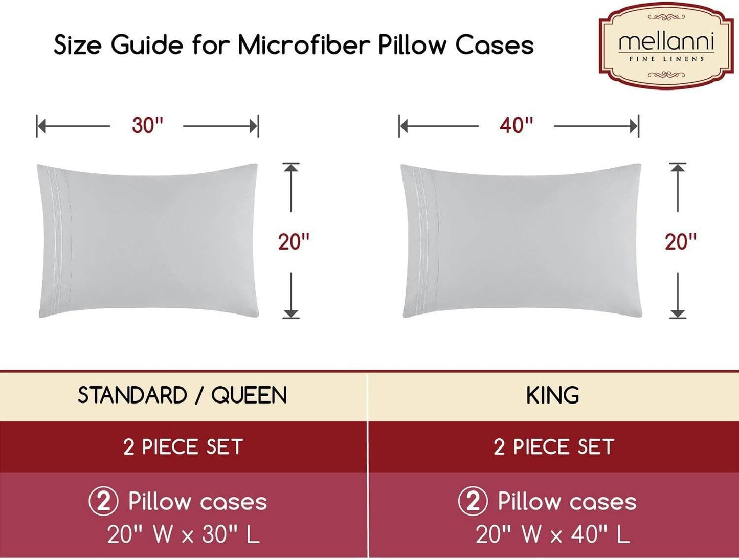 Mellanni Pillow Cases - Luxury, Extra Soft, Cooling Pillow Covers - 2 PC Iconic Collection Pillowcases - Envelope Closure (Standard/Queen 20" x 30",