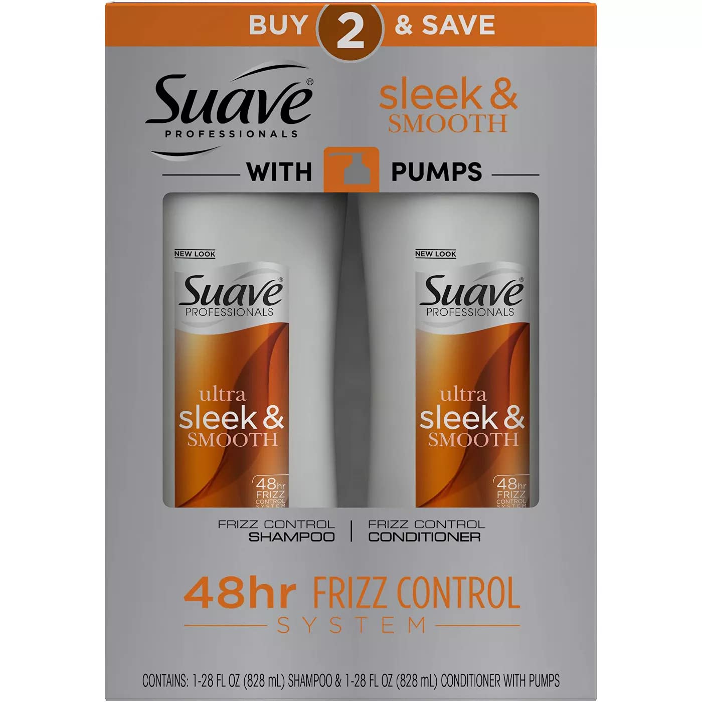 SUAVE HAIR Professionals Sleek Shampoo And Conditioner With Pump, 28 Ounce