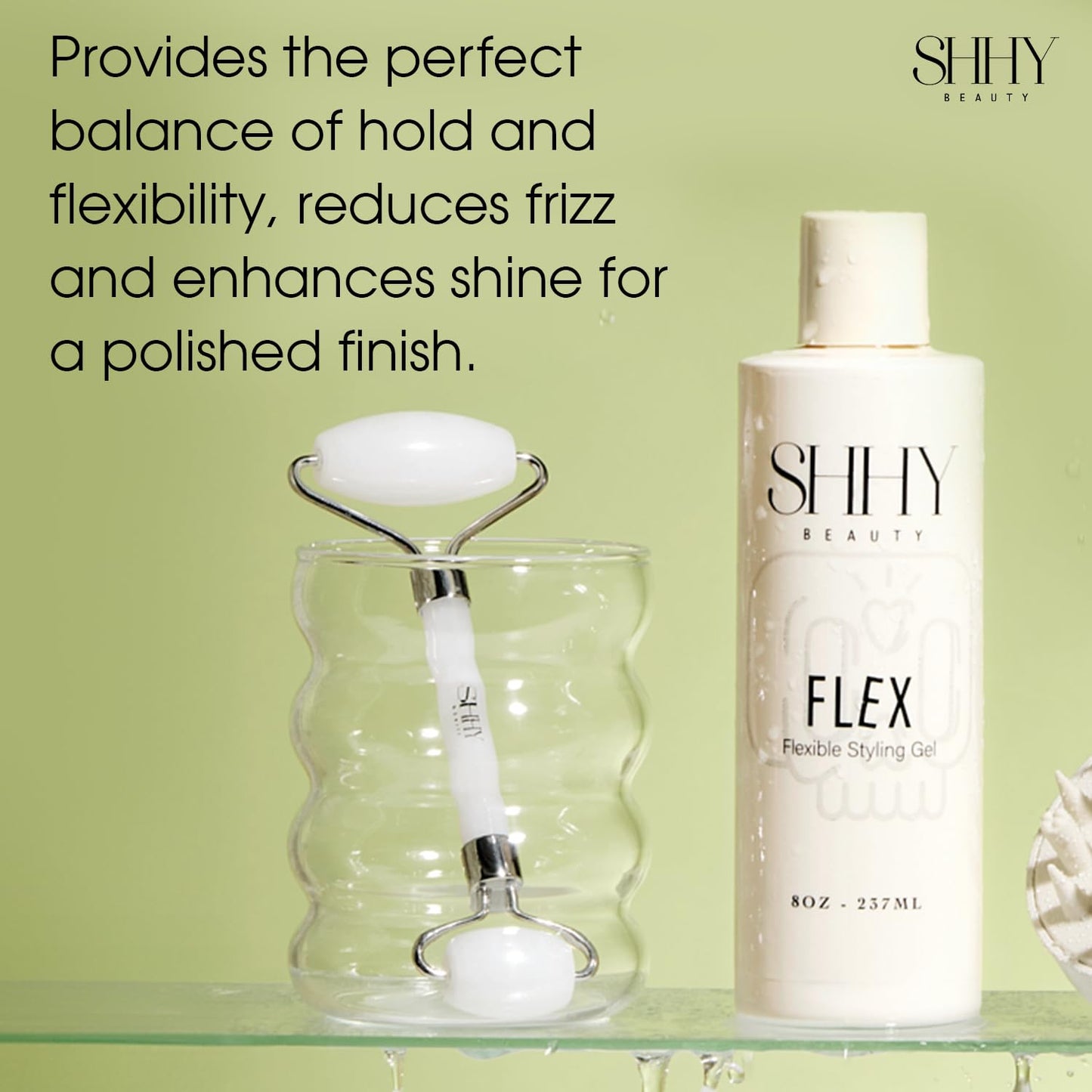 SHHY BEAUTY FLEX Styling Gel, Lightweight Vegan Hair Styling Gel with Flaxseed Oil, Banana Extract, and Hibiscus Flower Extract, Natural Hold, Frizz