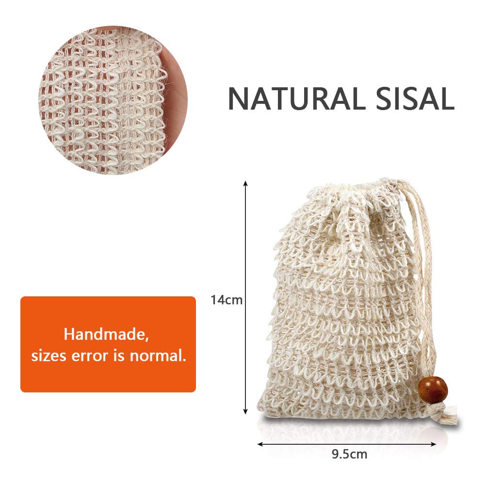 BUYGOO 20 Pack Soap Exfoliating Bag, Natural Soap Saver Hand Made Sisal Mesh Soap Bag Bar Soap Bag with Drawstring for Bath & Shower Use