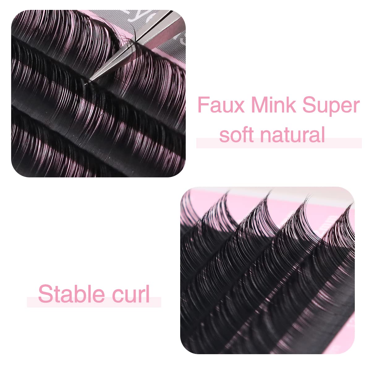 Qeelasee Faux Mink Silk Eyelash Extensions 0.03mm D Curl 13mm Semi-Permanent Individual Lashes Extension Professional Salon Use