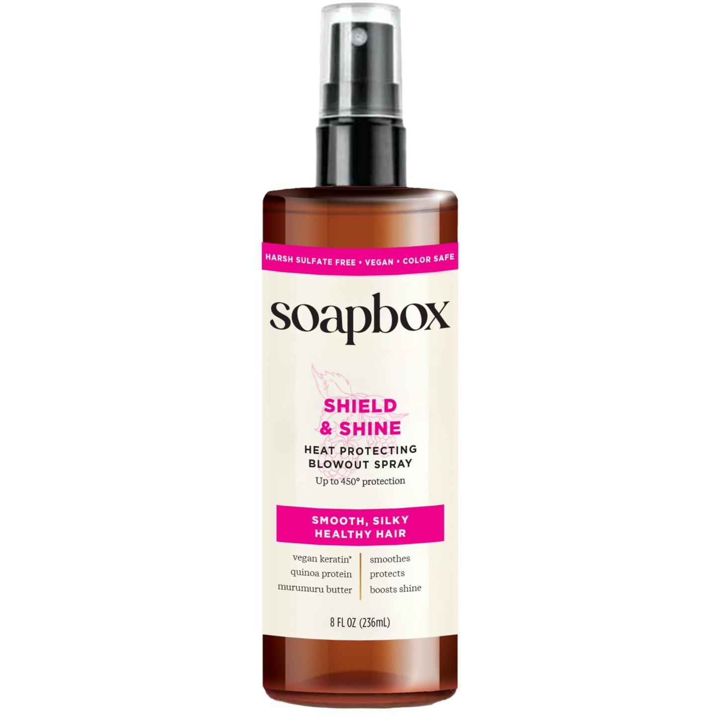 Soapbox Heat Protectant Spray, 8oz - Strengthening Hair Care, 3-in-1 Heat Protection, Shine Boosting, Anti Frizz Hair Spray, Vegan, Silicone Free