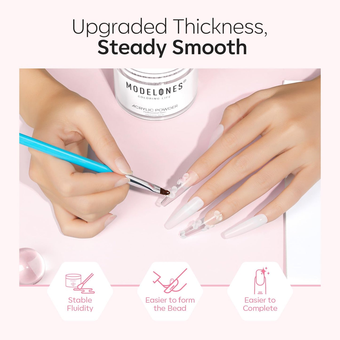 Modelones Clear Acrylic Powder, 4.23oz Acrylic Powder Large Capacity Professional Acrylic Nail Powder Polymer for 3D French Nail Manicure Extension