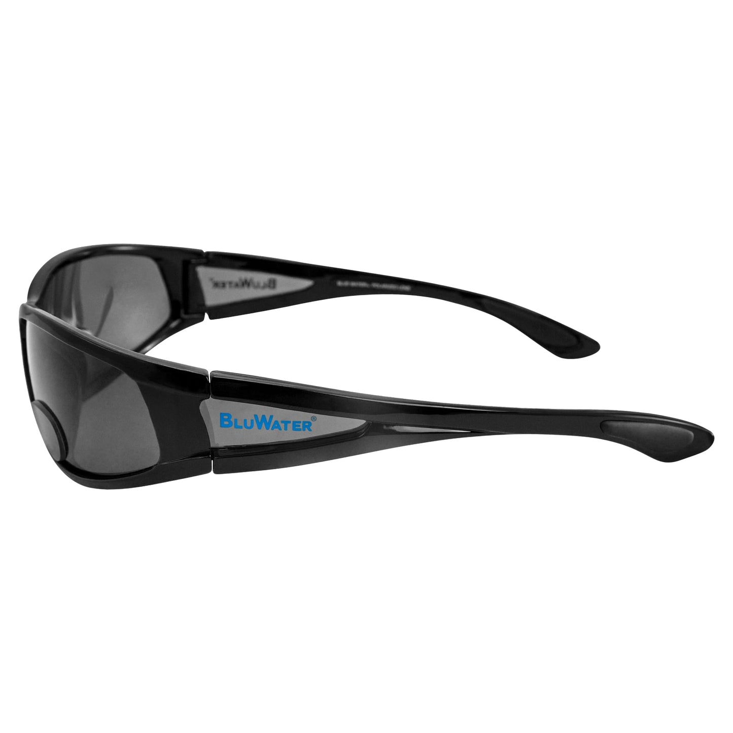 BluWater Polarized Bifocal 3 Sunglasses Gloss Black Frames +1.5 Mag Smoke Lens
