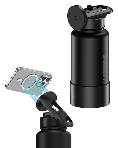 Scosche MFMS32 MagicMount Flask 32 oz Stainless Steel Water Bottle with MagSafe Phone Mount Stand, 12H Hot & 24H Cold, Insulated Flask with Magnetic…
