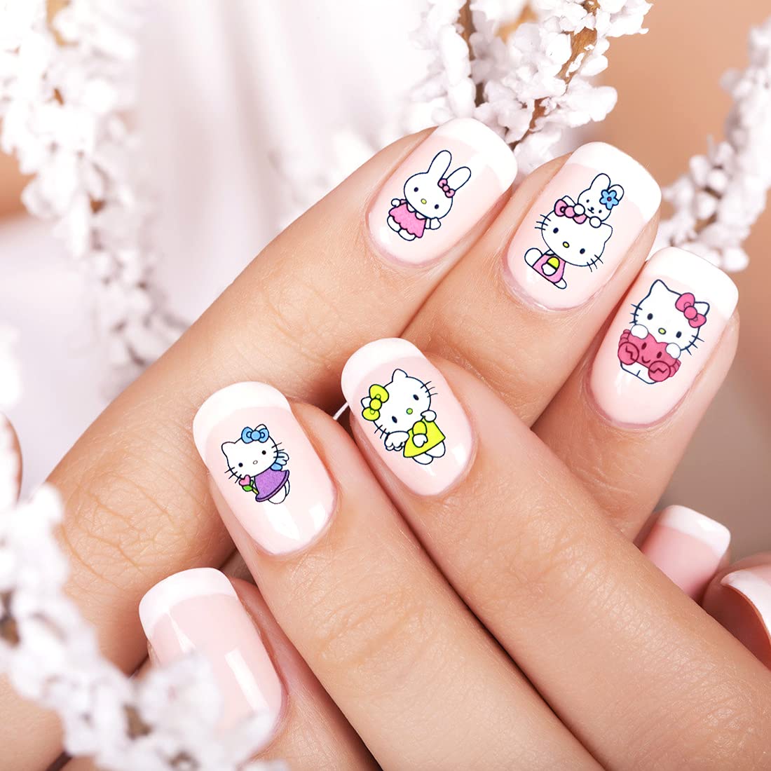Cute Kawaii Cat Cartoon Nail Stickers Self-Adhesive Nail Decals for Women Girls Kids Nail Art Stickers (12 Sheets)