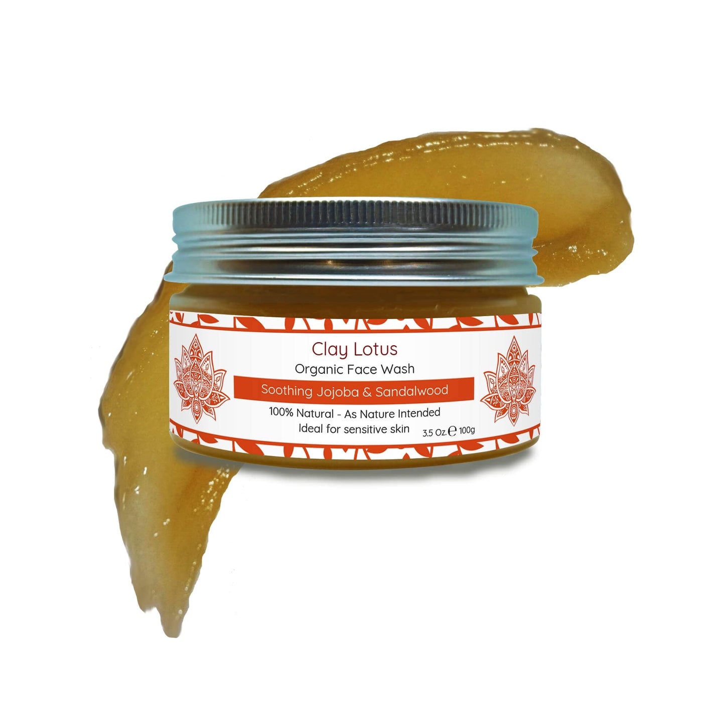 Clay Lotus Organic Face Wash – Gentle Cleanser with Jojoba & Sandalwood, 100% Natural, Hydrating & Brightening, Vegan Formula for Sensitive Skin