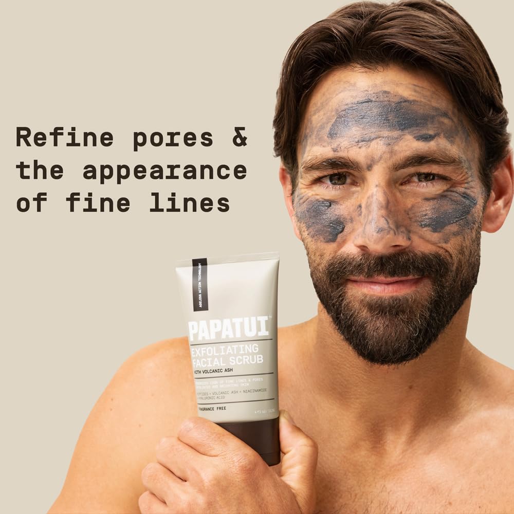 PAPATUI by Dwayne Johnson Men's Face Exfoliating Scrub, Unscented Facial Cleanser, Smooths Skin Texture, Fine Lines & Wrinkles, with Peptides