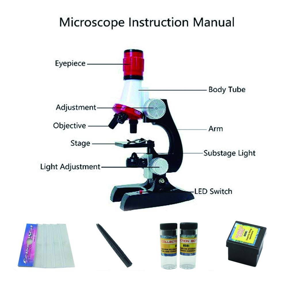 Little World Kids Microscope Kit – Beginner Science Set with LED, 100x/400x/1200x Magnification, Educational Toy Gift for Birthdays & Halloween