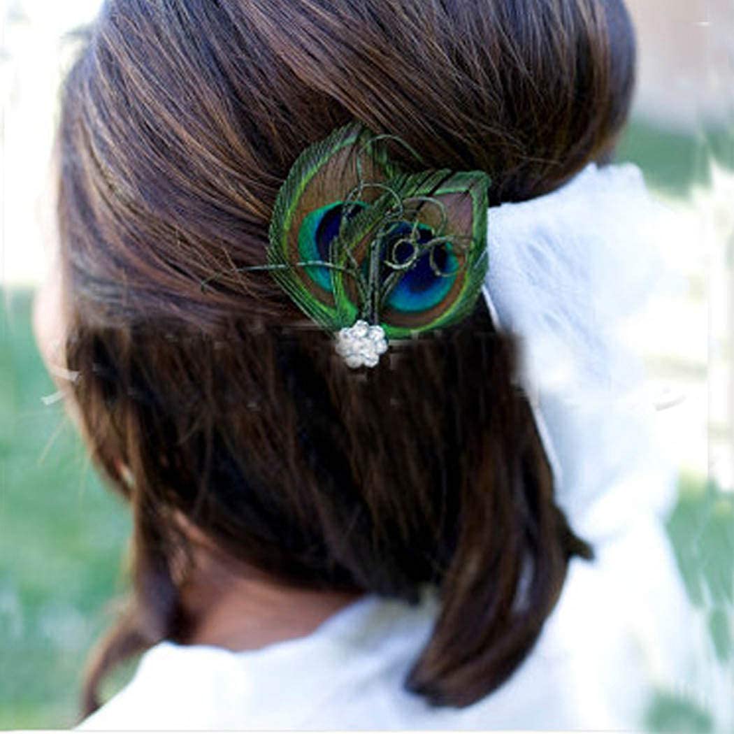 Acenail Boho Peacock Crystal Hair Accessory - Feather Hair Clips and Barrettes for Women and Girls
