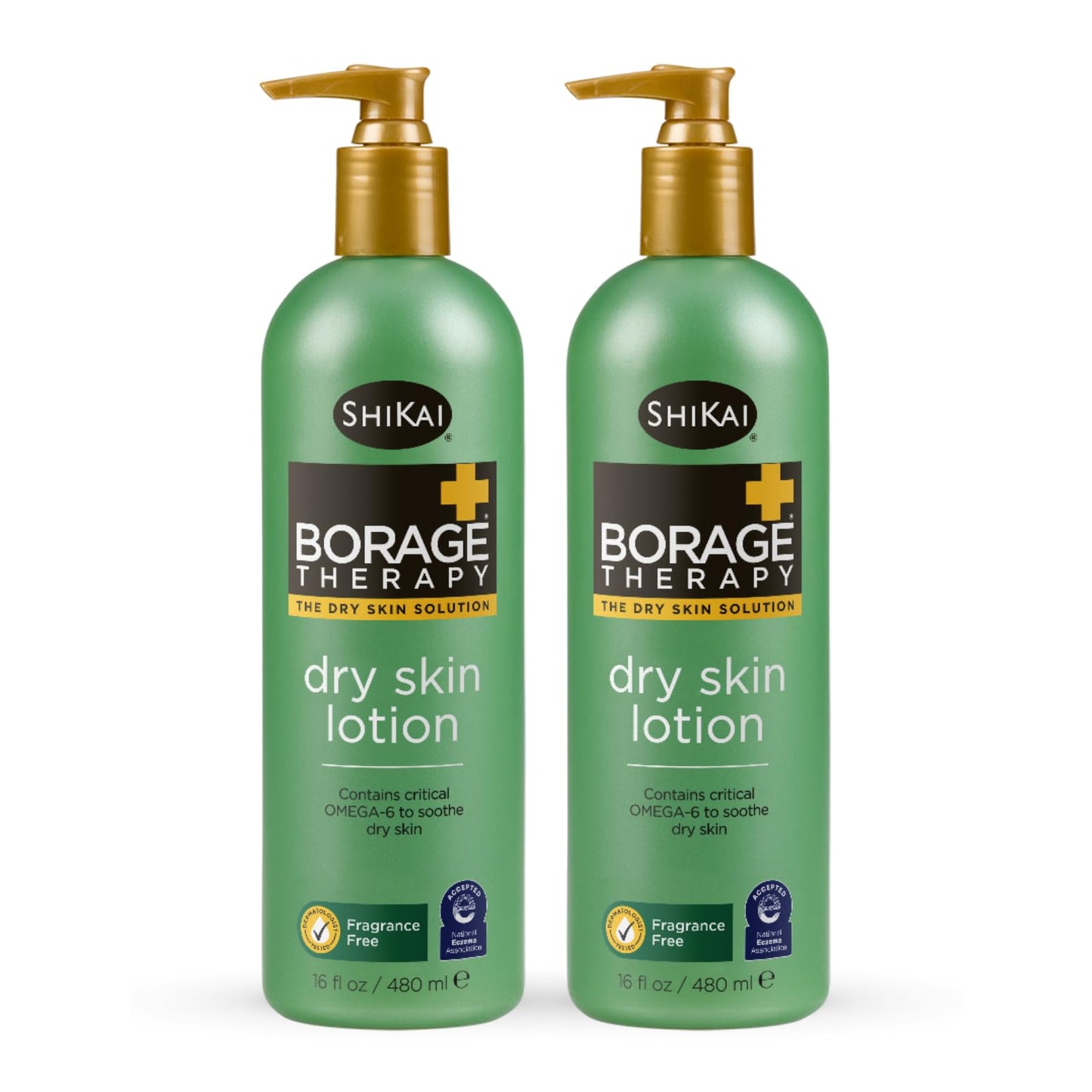 ShiKai Borage Therapy Dry Skin Lotion Moisturizer (16oz, Pack of 2) Unscented Skincare | Hydrating Lotion for Eczema, Dry Hands & Body | With Oatmeal
