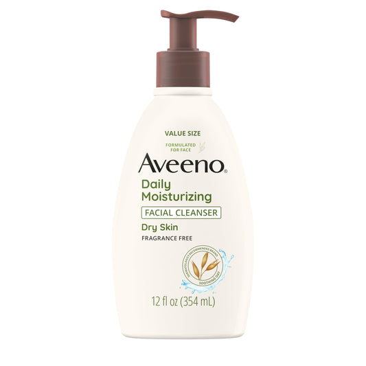 Aveeno Daily Moisturizing Facial Cleanser 12 oz – Gentle Face Wash with Soothing Oat for Dry Skin, Removes Dirt, Oil & Impurities, Fragrance-Free
