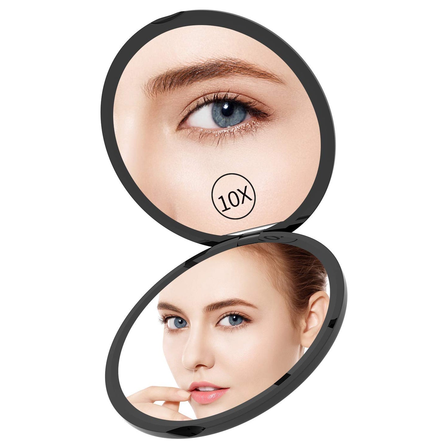 Benbilry Compact Travel Makeup Mirror with 10X Magnification for Purses, 4 Inch Double Sided Portable Folding Small Pocket Mirror Black