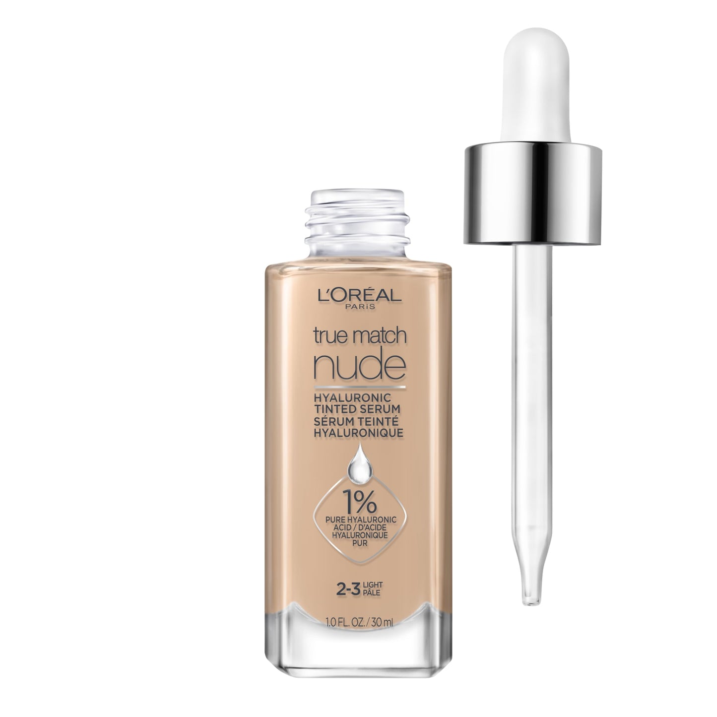 L'Oreal Paris True Match Nude Hyaluronic Tinted Serum Foundation with 1% Hyaluronic acid, Light 2-3, 1 fl. oz. Beauty and Personal Care L'Oreal Paris