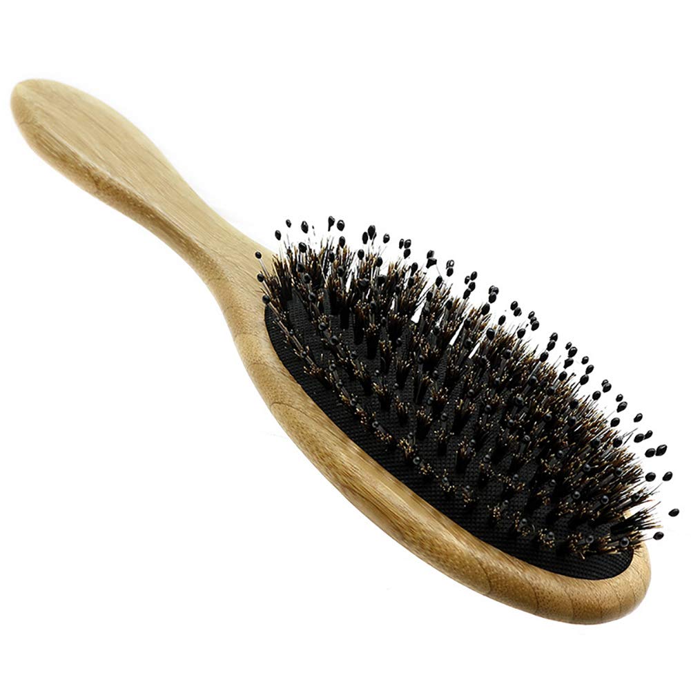 WeTest Upgraded Natural Boar Bristle Hair Brush - Wooden Bamboo Hair Brush for Thick Hair & Anti Static Detangling Reducing Hair Breakage(2 Pack)