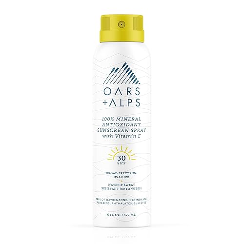 Oars + Alps Sunscreen Spray for Face & Body, SPF 30 Spray Sunscreen Infused with Vitamin E & Antioxidants, No White Residue, Water & Sweat Resistant