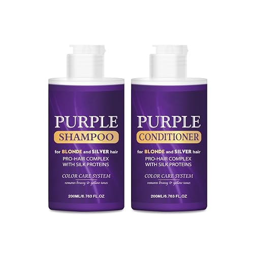 Purple Shampoo and Conditioner Set, Purple Toning Shampoo & Conditioner for Blonde, Bleached, Silver, Gray Hair, Color Treated Hair, Removes Yellow
