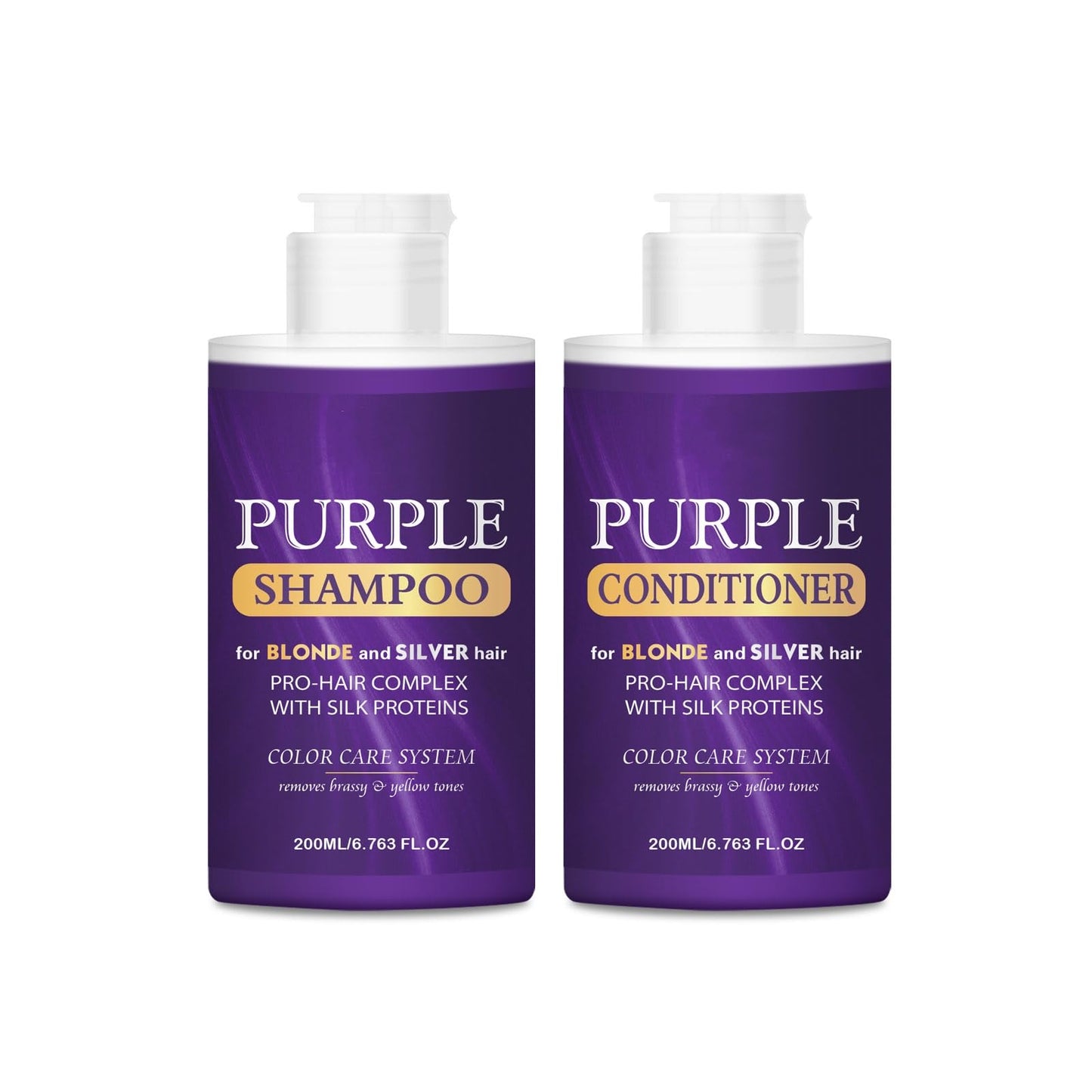 Purple Shampoo and Conditioner Set, Purple Toning Shampoo & Conditioner for Blonde, Bleached, Silver, Gray Hair, Color Treated Hair, Removes Yellow