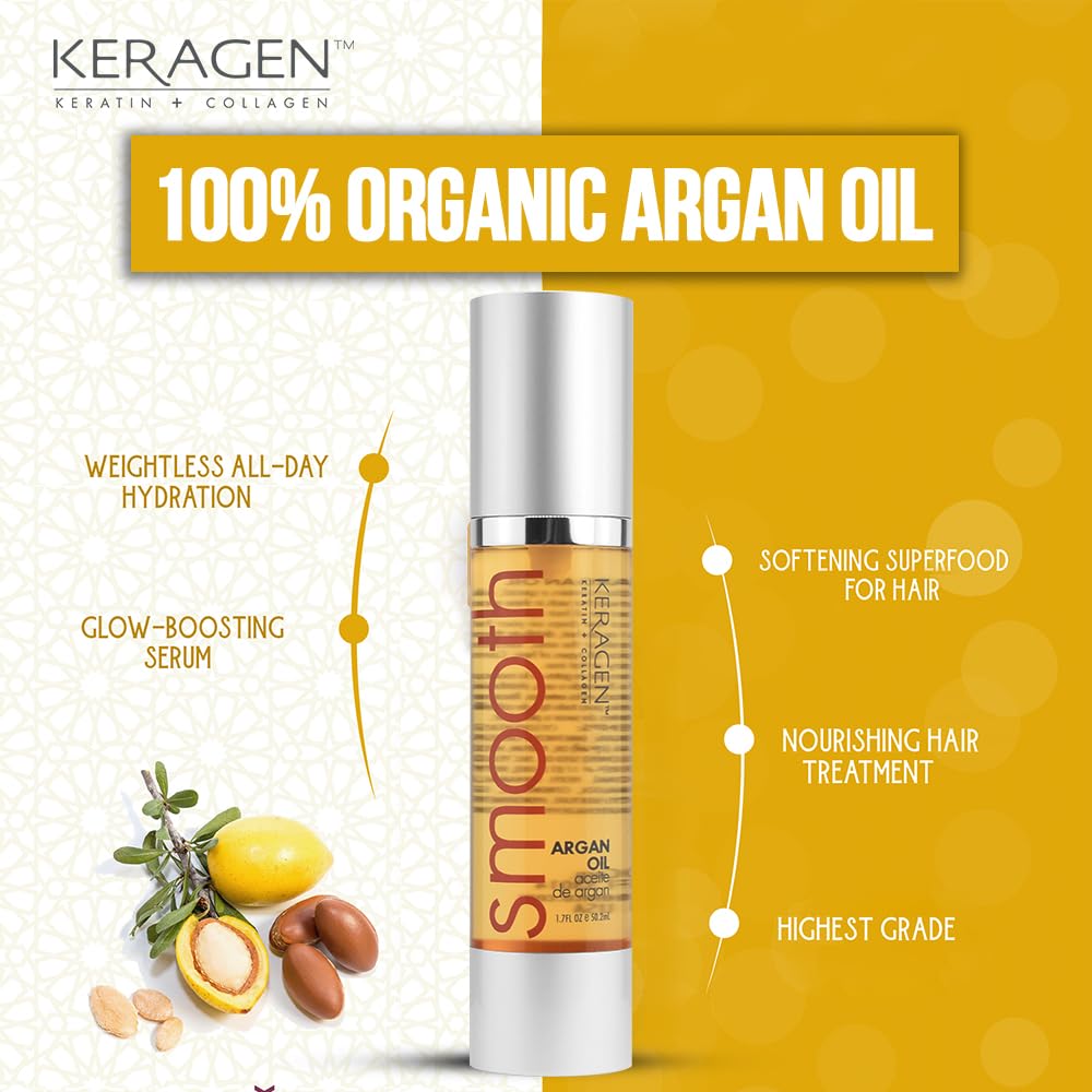 KERAGEN - Nourishing Hair Serum for Dry Damaged Hair - Argan Oil for Hair Treatment - Brilliant Shine, Heat Protection with Paraben, Phthalate