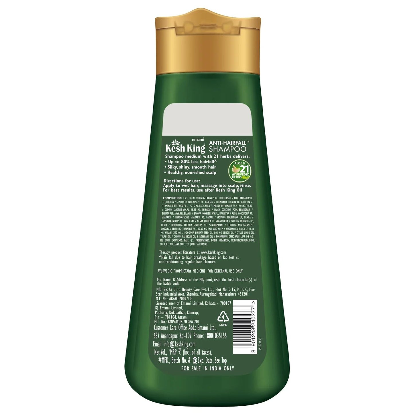 KESH KING Anti Hairfall Shampoo | with 21 Ayurvedic Herbs & Aloe Vera | Provides Healthy Nourished Scalp | for Shiny & Smooth Hair | 6.76 Fl Oz/200ml