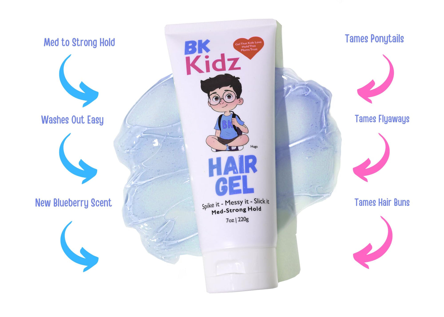 BK Kidz Hair Gel - 7oz x 2: Double Pack of Gentle Hair Styling Gel for Kids - Spike It - Messy It - Slick It