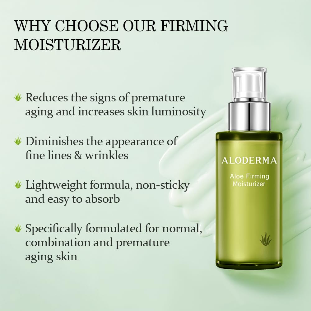 Aloderma Aloe Vera Firming Facial Moisturizer with 72% Organic Ingredients - Nourishing & Replenishing - Natural Face Lotion for Aging Skin - Smooths