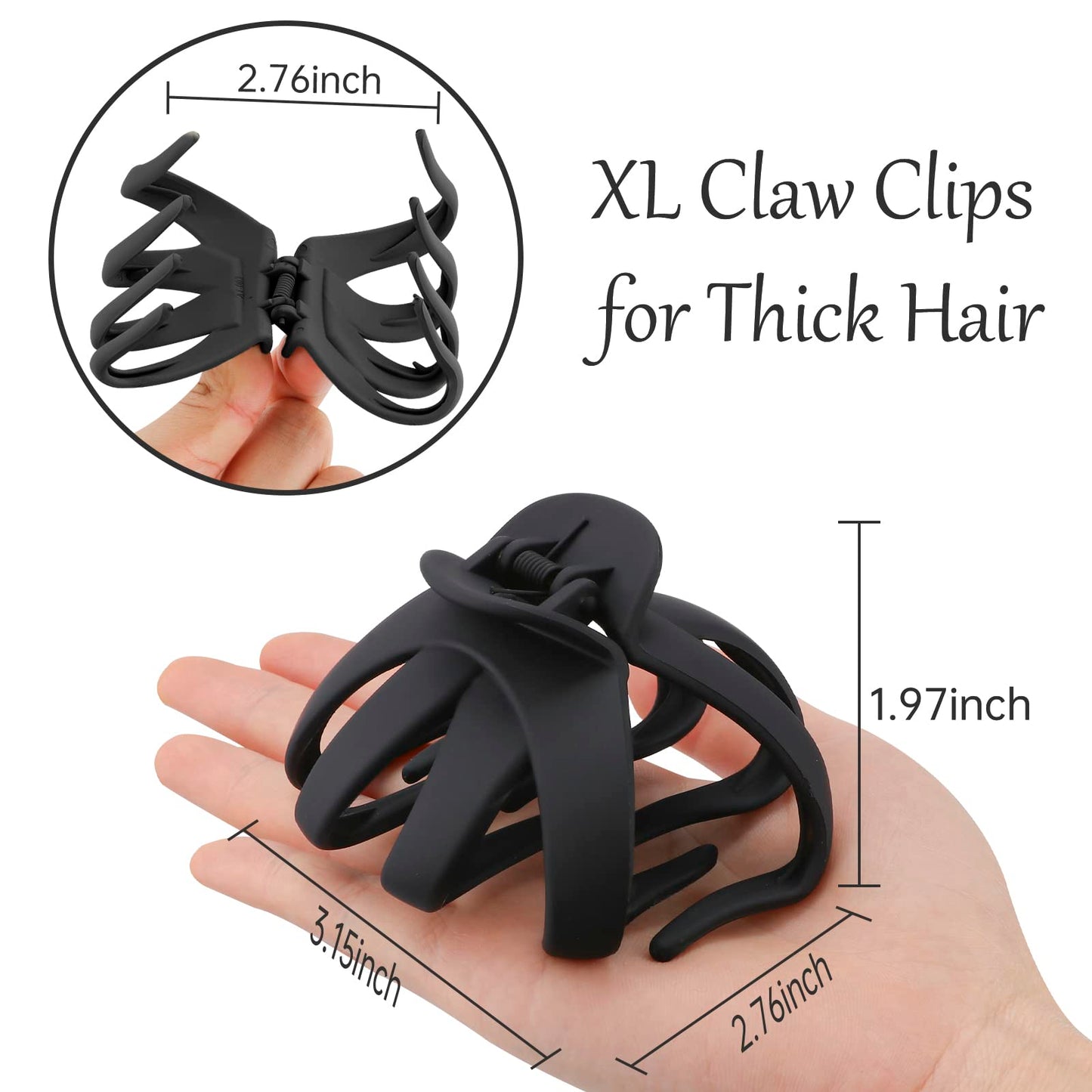 ATODEN Large Octopus Matte Jumbo Hair Clips for Thick Hair - 5 Pieces 3.15" Cute Giant Jaw Clips for Women