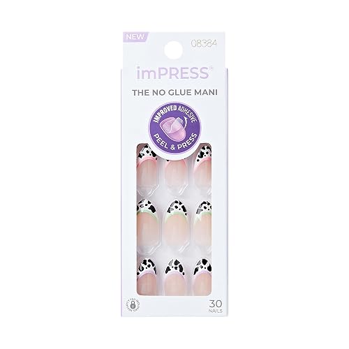 KISS Impress No Glue Mani 30 Pcs Press on Nails, Medium Squoval Design Nail, Black & White Dotted Zebra Animal Print, Simple Peel & Press Easy Apply Beauty & Personal Care KISS