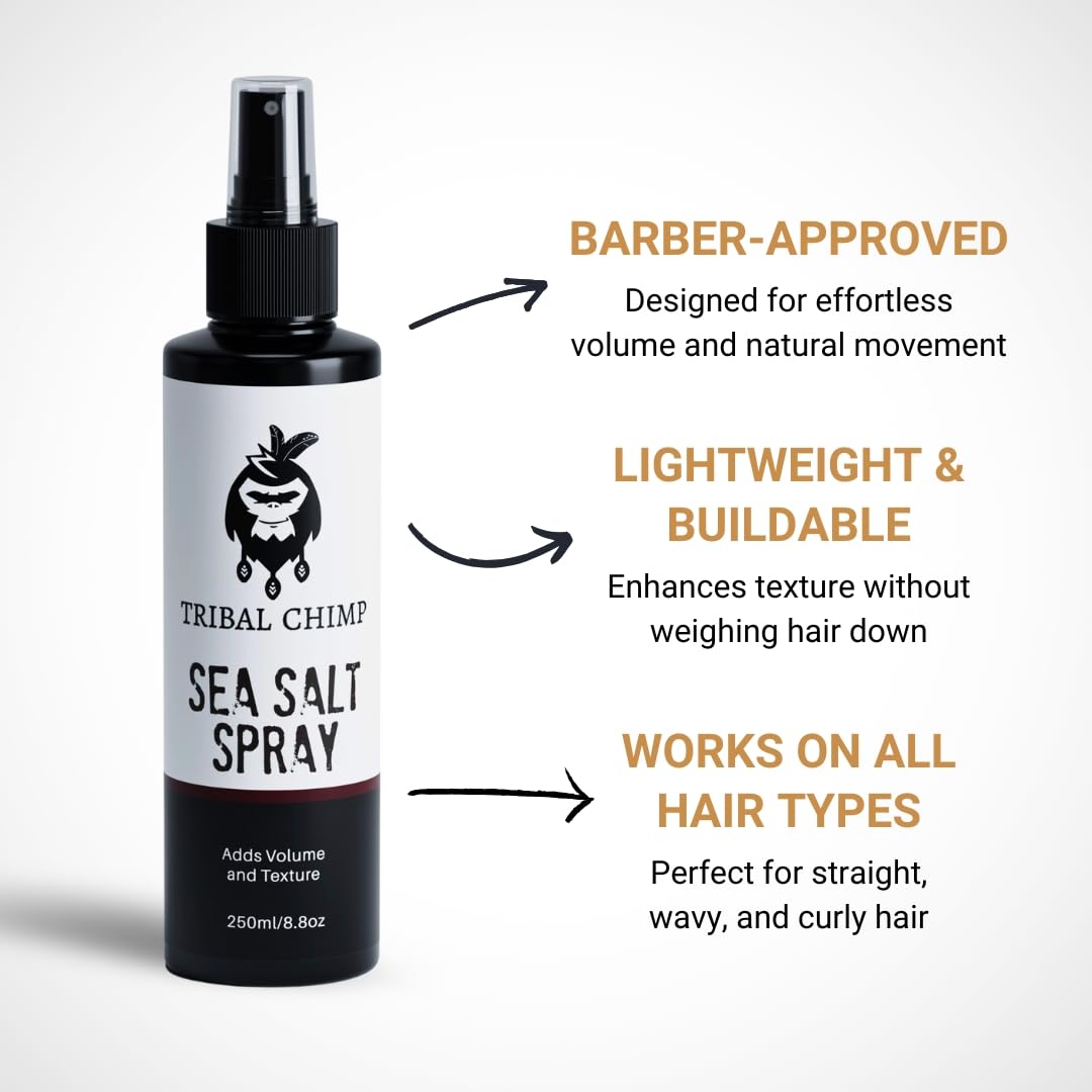 Tribal Chimp Sea Salt Spray for Men 250ml - Sea Salt Hair Spray for Volumizing, Thickening & Texturizing Hair of All Types - Strong Extra Hold