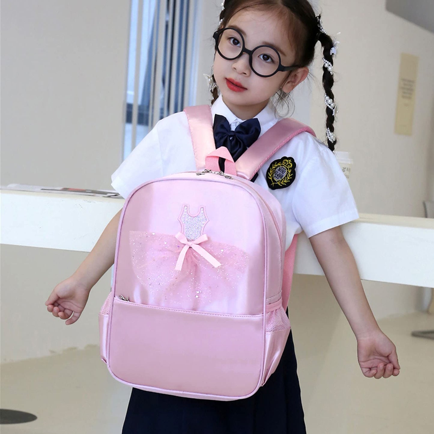 Girls Dance Bag Nylon Backpack Pink Ballet Little Girl Storage Bag, Sequin Decoration Children's School Bag